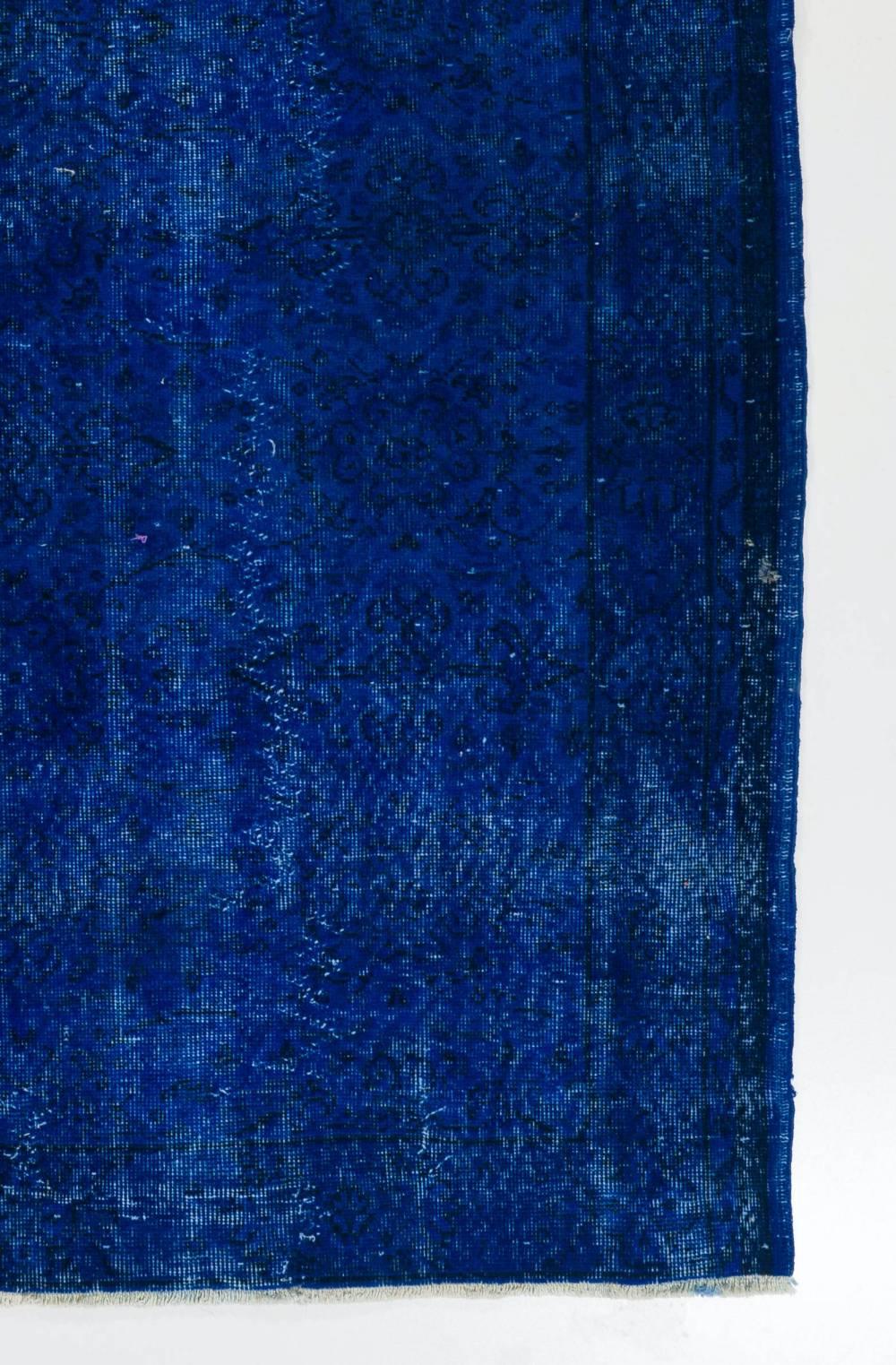 Vintage Rug Over-Dyed in Blue Color, 5.5x8.7 Ft Great for Contemporary Interiors In Good Condition In Philadelphia, PA