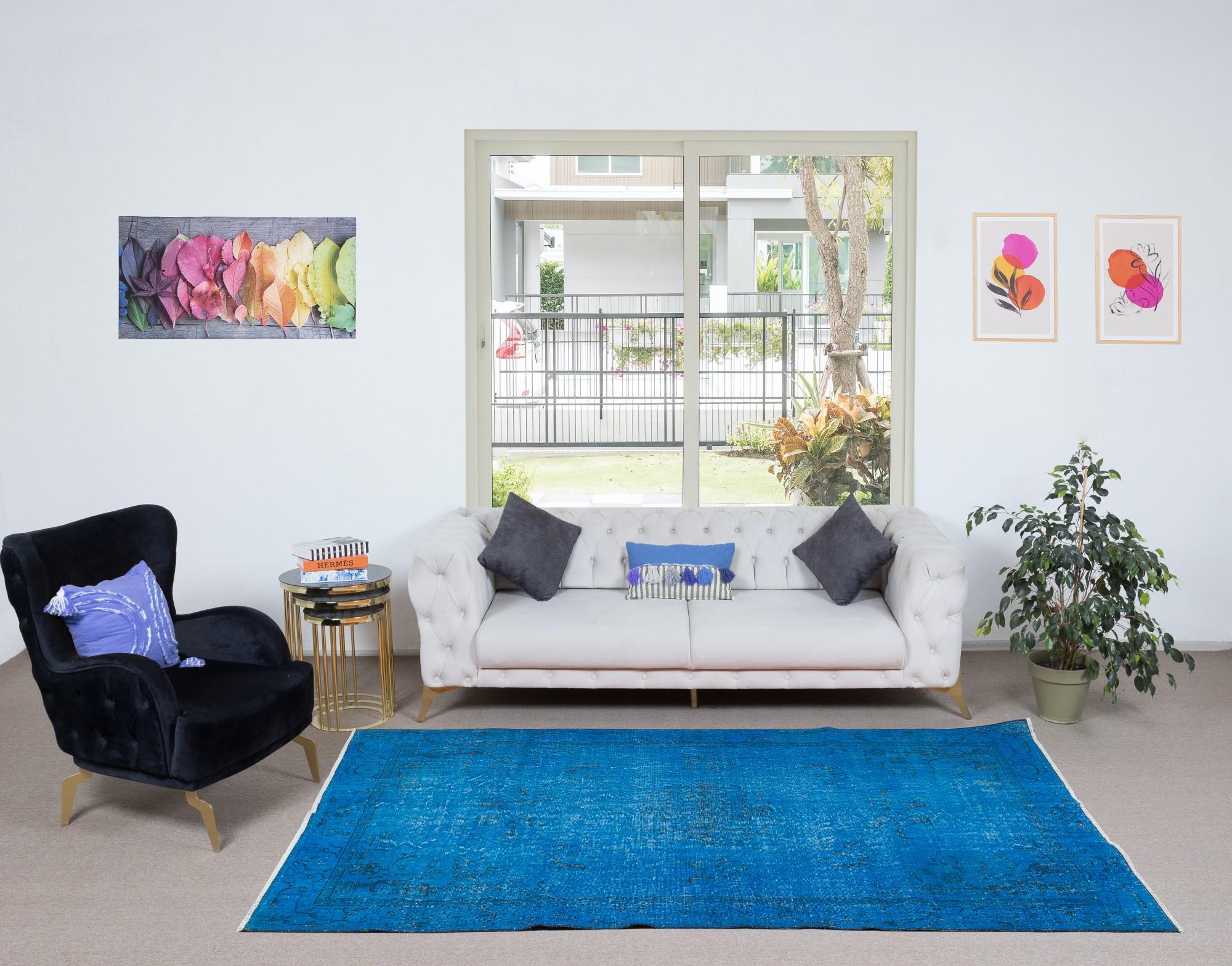 5.5x8.8 Ft Chinesisch Art Deco inspiriert handgefertigten blauen Teppich für moderne Interieurs (Handgewebt) im Angebot