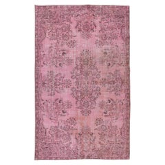 5.5x8.8 Ft Pink ReDyed Rug from Turkey, Hand Knotted Floral Garden Design Carpet