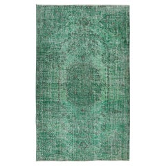 Vintage Green Handmade 1960s Turkish Living Room Rug, Great 4 Modern Interior