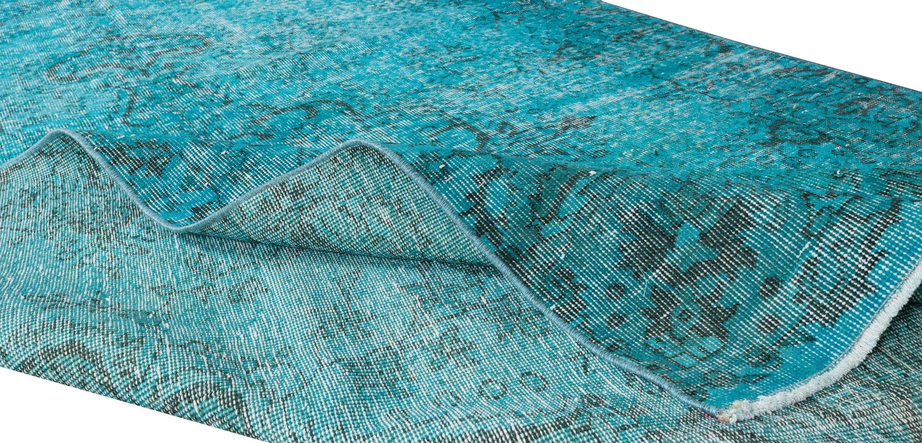 Turkish 5.5x9 Ft Modern Handmade Area Rug in Teal Blue. Vintage Anatolian Wool Carpet For Sale