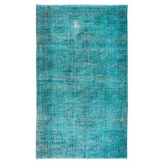 5.5x8.9 Ft Modern Handmade Rug. Vintage Turkish Wool Carpet Over-Dyed in Teal