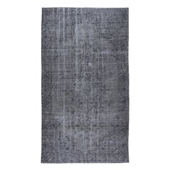 Moderner handgefertigter grauer 5,5x9 Ft Distressed Moderner Teppich im Used-Look, türkischer Wollteppich