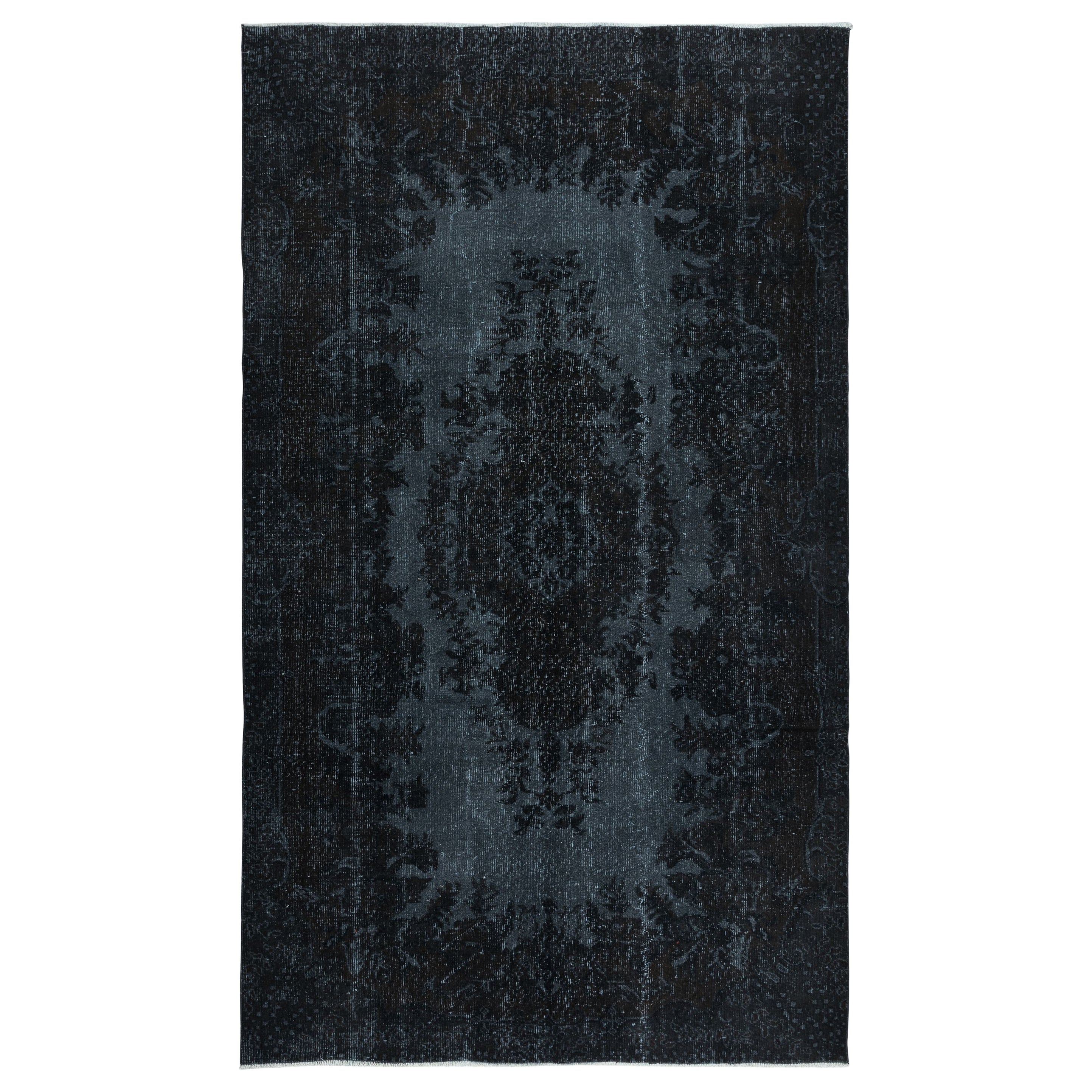 Tappeto a mano 5.5x9 Ft in nero con medaglione, Tappeto turco moderno in vendita