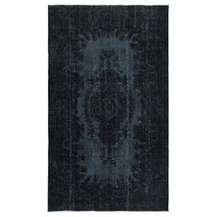 Tappeto a mano 5.5x9 Ft in nero con medaglione, Tappeto turco moderno