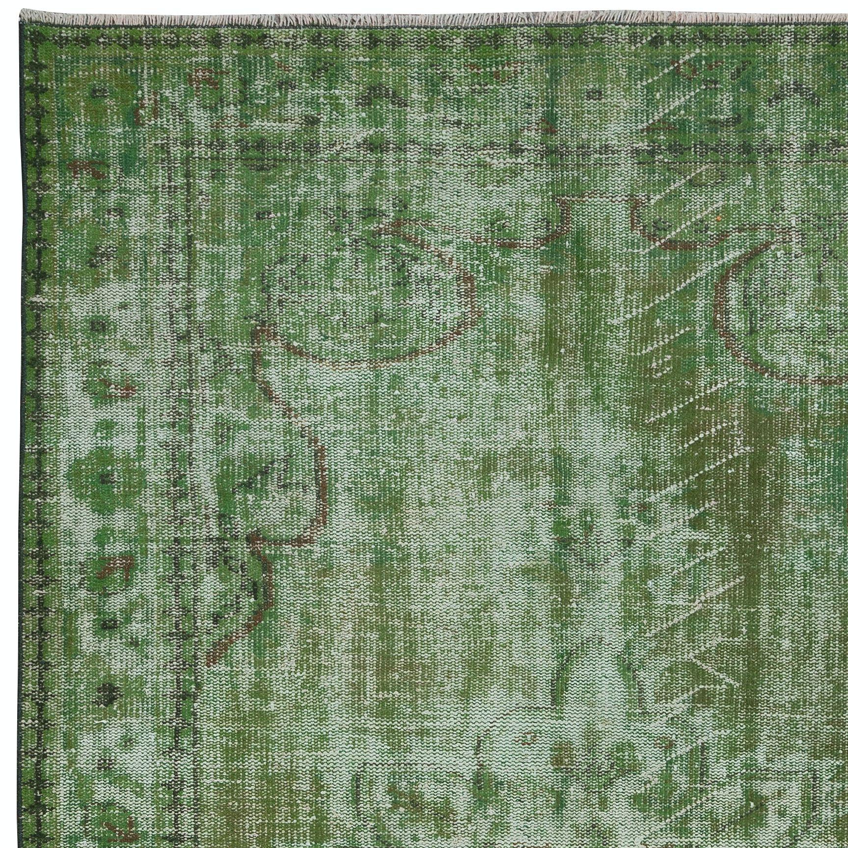 Hand-Knotted 5.5x9 Ft Handmade Turkish Area Rug in Green, Modern Home Decor Carpet For Sale