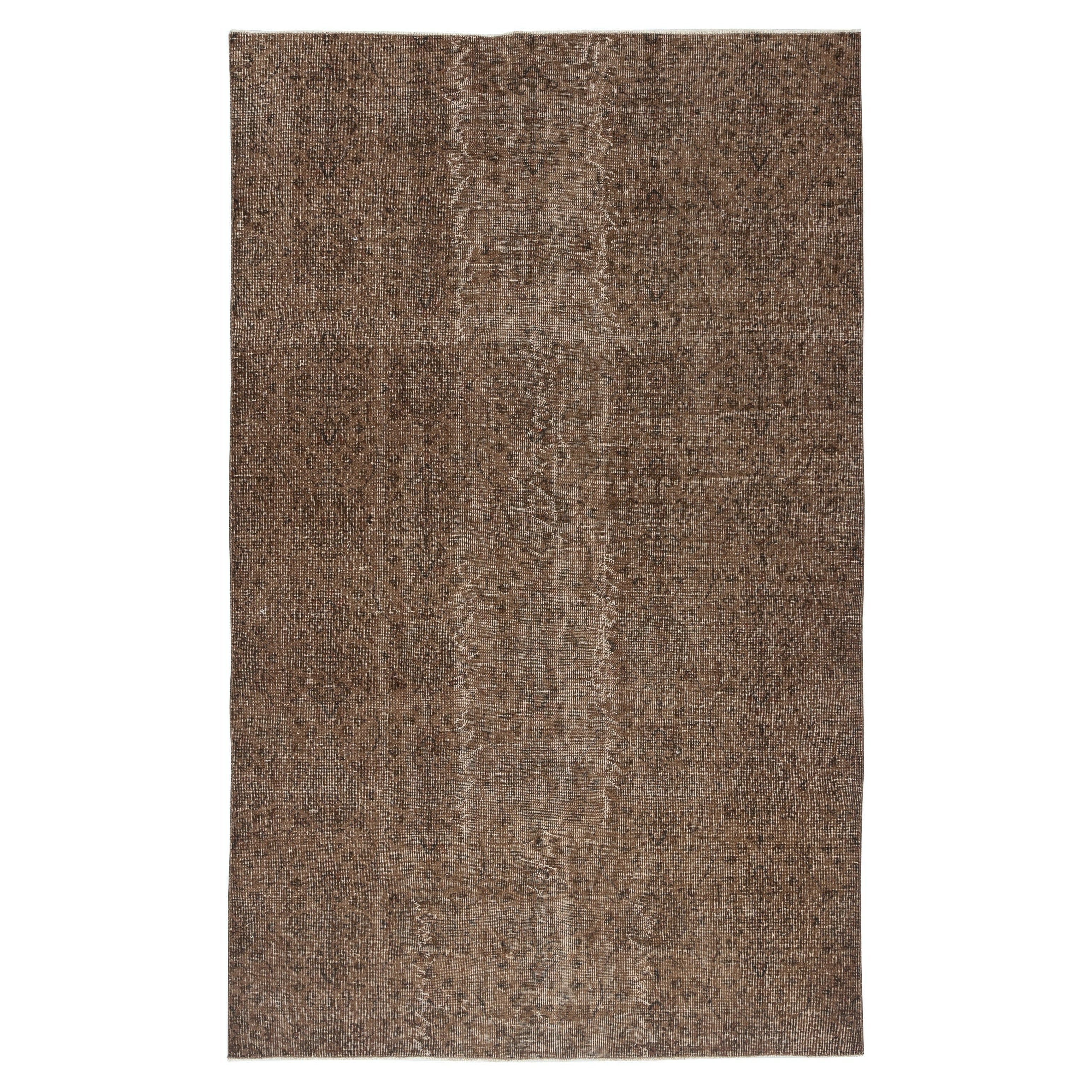 5.5x9 Ft Handgefertigter Türkischer Teppich. Brauner, rotgefärbter Vintage-Teppich für das Wohnzimmer