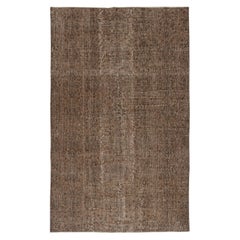 5.5x9 Ft Handgefertigter Türkischer Teppich. Brauner, rotgefärbter Vintage-Teppich für das Wohnzimmer