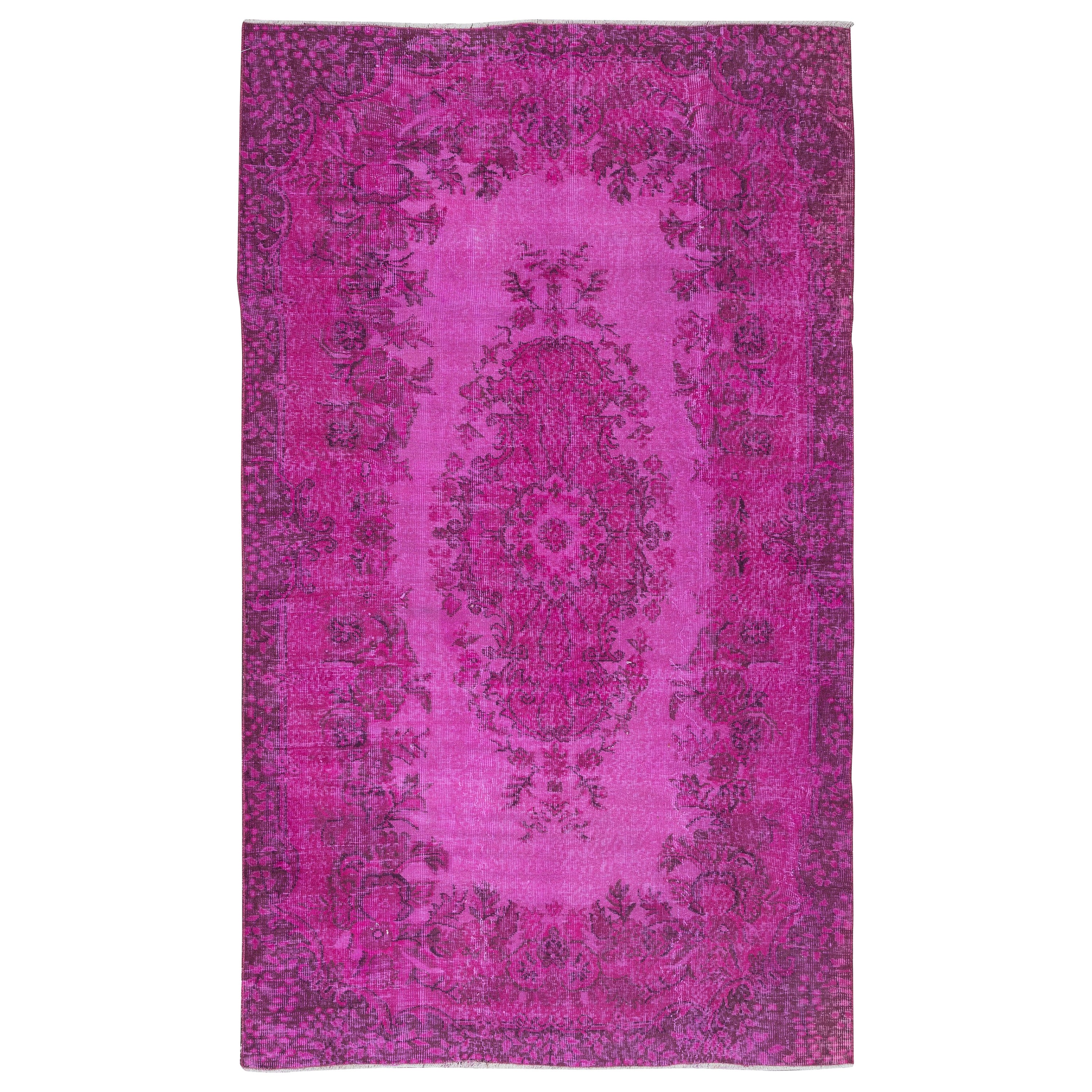 Tappeto turco moderno annodato a mano di 5,5x9 piedi con disegno a medaglione in rosa