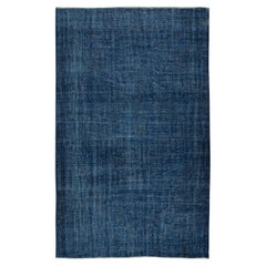 5.5x9 Ft Modern Navy Blue Over-Dyed Rug, Vintage Handmade Turkish Carpet