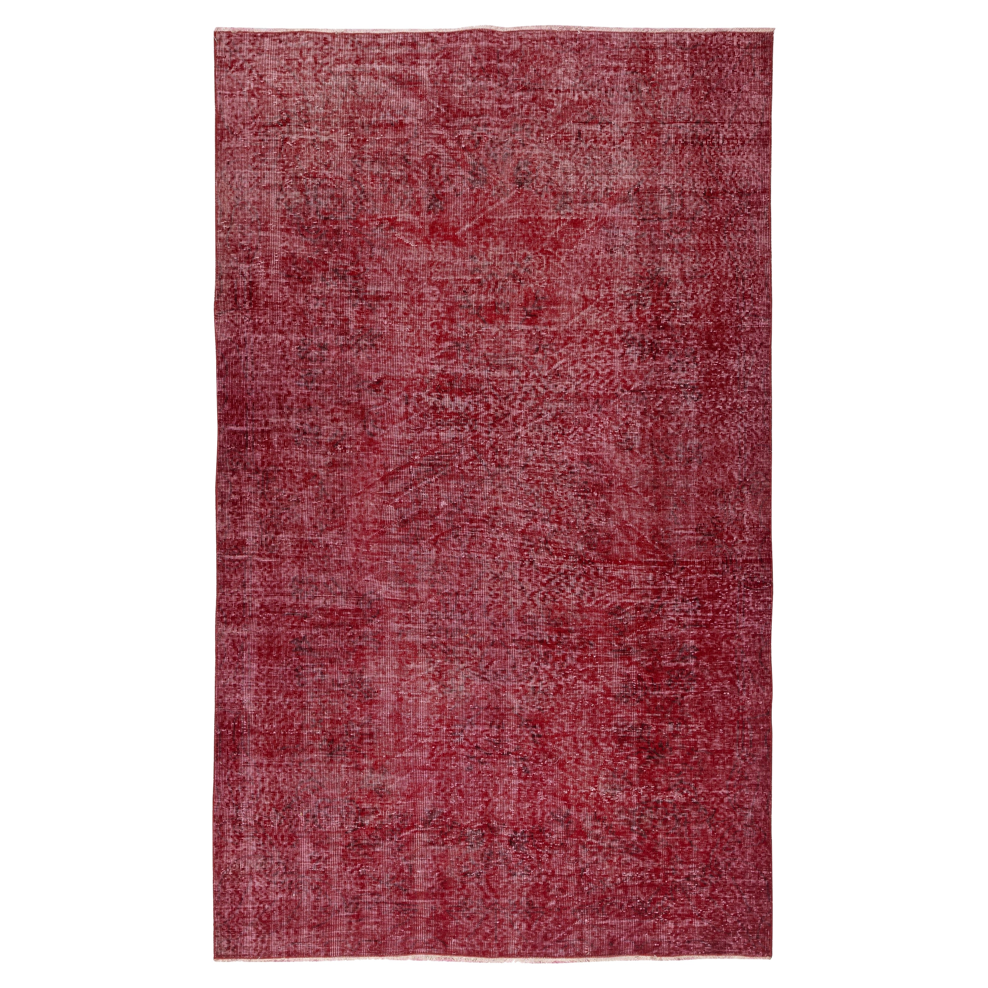 5.5x9 Ft Moderner Türkischer Wollteppich. Vintage Red Overdyed Handmade Area Rug
