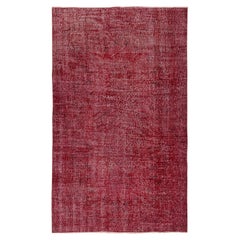 5.5x9 Ft Moderner Türkischer Wollteppich. Vintage Red Overdyed Handmade Area Rug