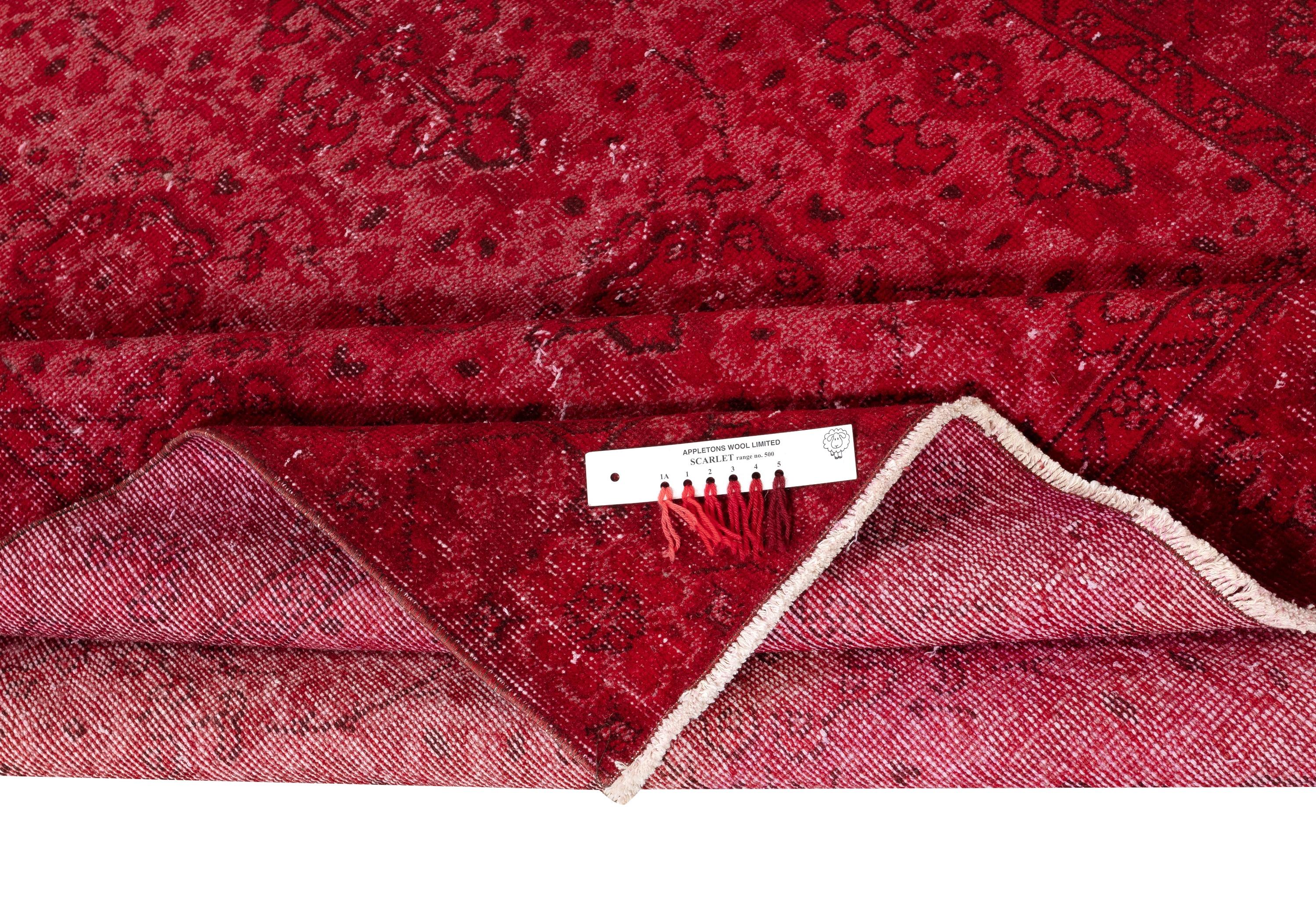 Modern 5.5x9 Ft Red Handmade Turkish Area Rug. Vintage Floral Design Carpet For Sale