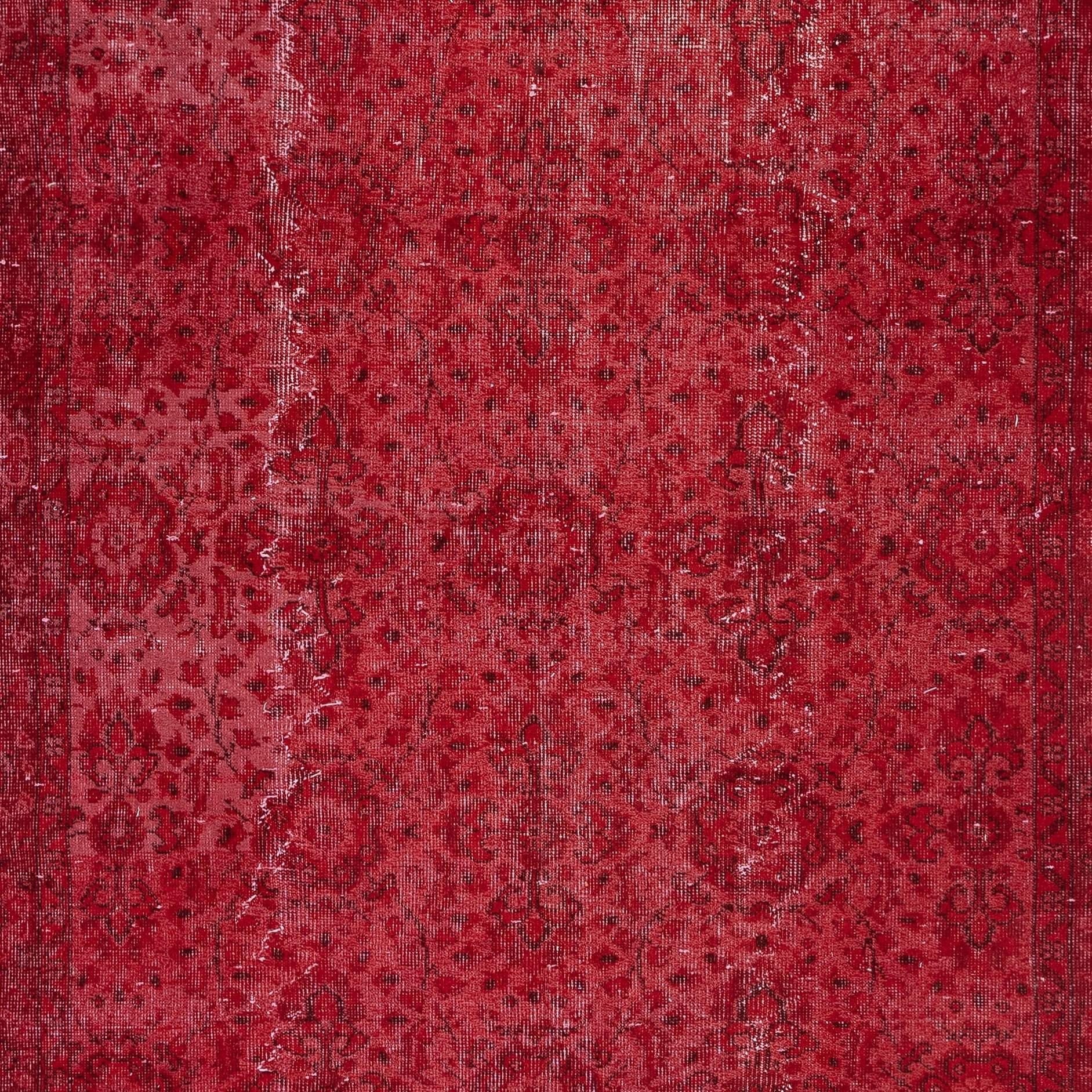 Hand-Knotted 5.5x9 Ft Red Handmade Turkish Area Rug. Vintage Floral Design Carpet For Sale