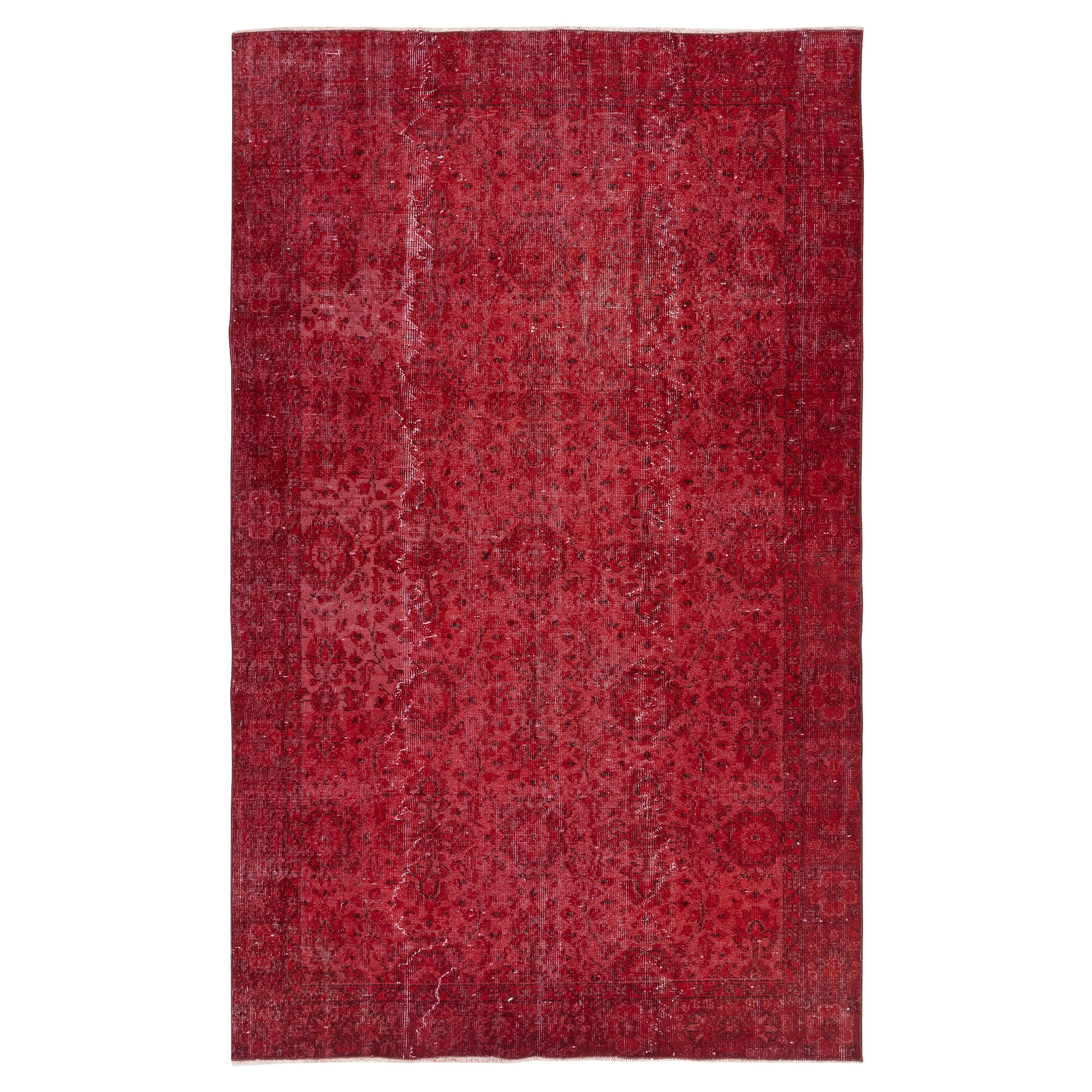 Tappeto turco rosso fatto a mano 5.5x9 Ft. Tappeto dal design floreale vintage