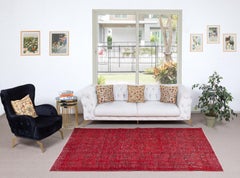 5.5x9 Ft Red Overdyed Wool Rug. Vintage Turkish Handmade Area Rug for Bedroom