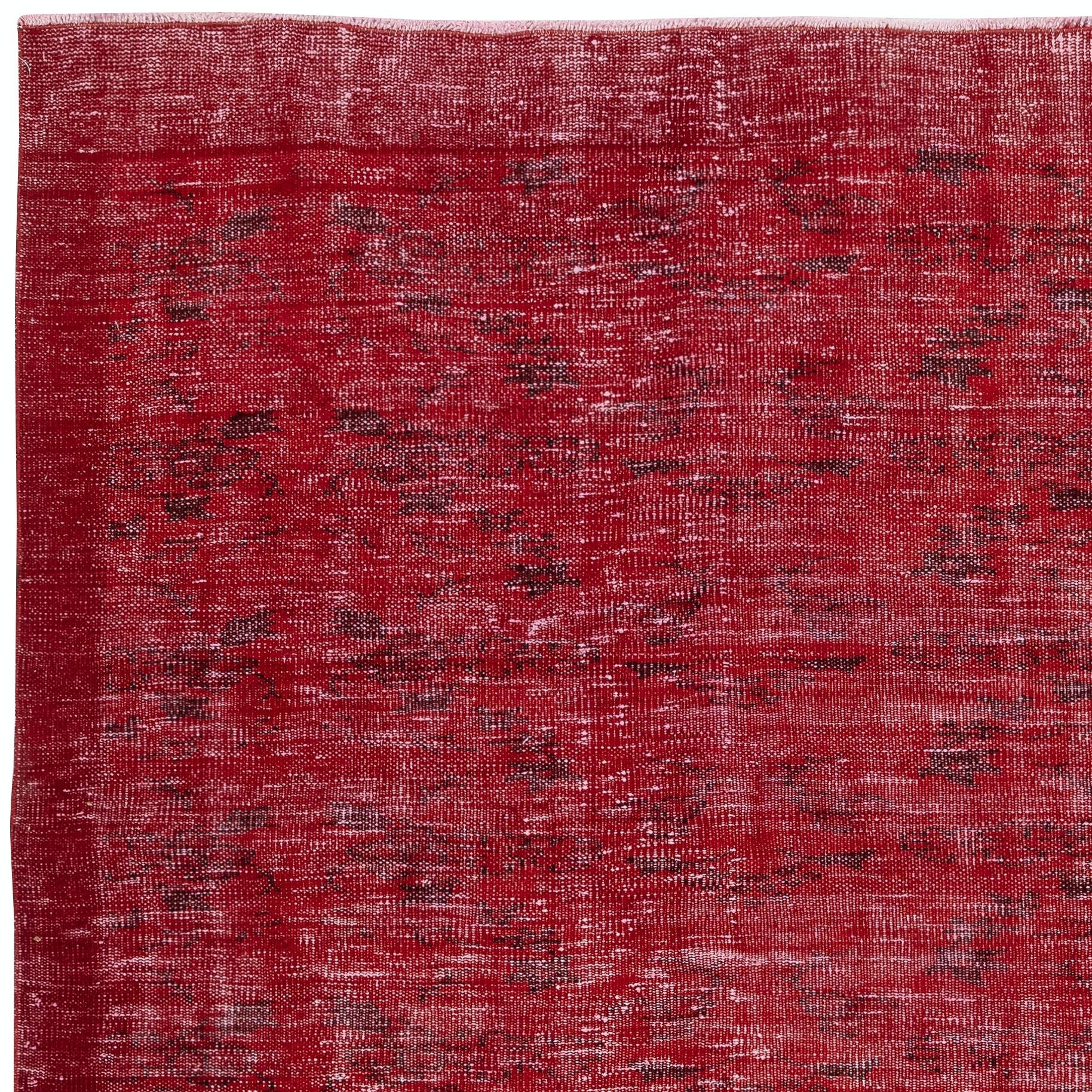 5.5x9 Ft Rot gefärbter Wollteppich. Vintage Turkish Handmade Area Rug für Schlafzimmer (Handgeknüpft) im Angebot