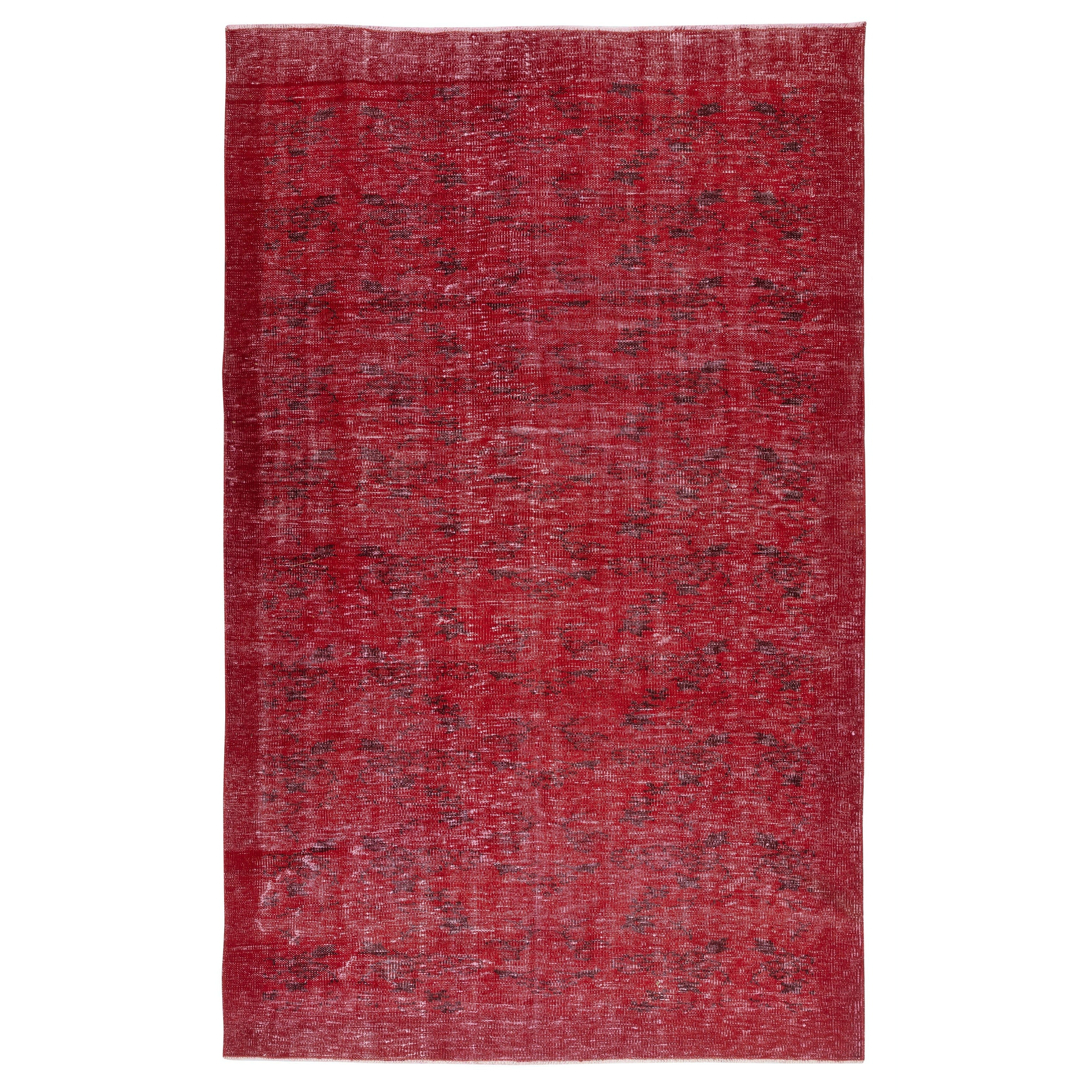 5.5x9 Ft Rot gefärbter Wollteppich. Vintage Turkish Handmade Area Rug für Schlafzimmer