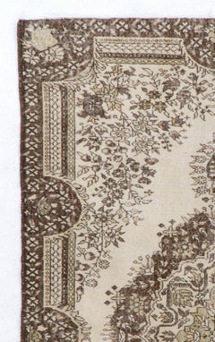 5.5x9 Ft Vintage Antique Washed Handmade Turkish Wool Rug in Neutral Colors
