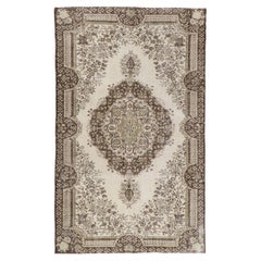 Tapis vintage en laine turque lavée à la main de couleur neutre de 5,5 x 9 pieds