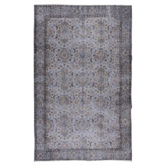 5,5x9 Ft Vintage-Blumen-Teppich in Grau, handgeknüpft in der Türkei. Moderner Teppich