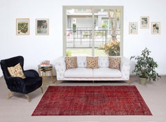 5.5x9 Ft Vintage Handmade Turkish Rug Overdyed in Red for Modern Interiors