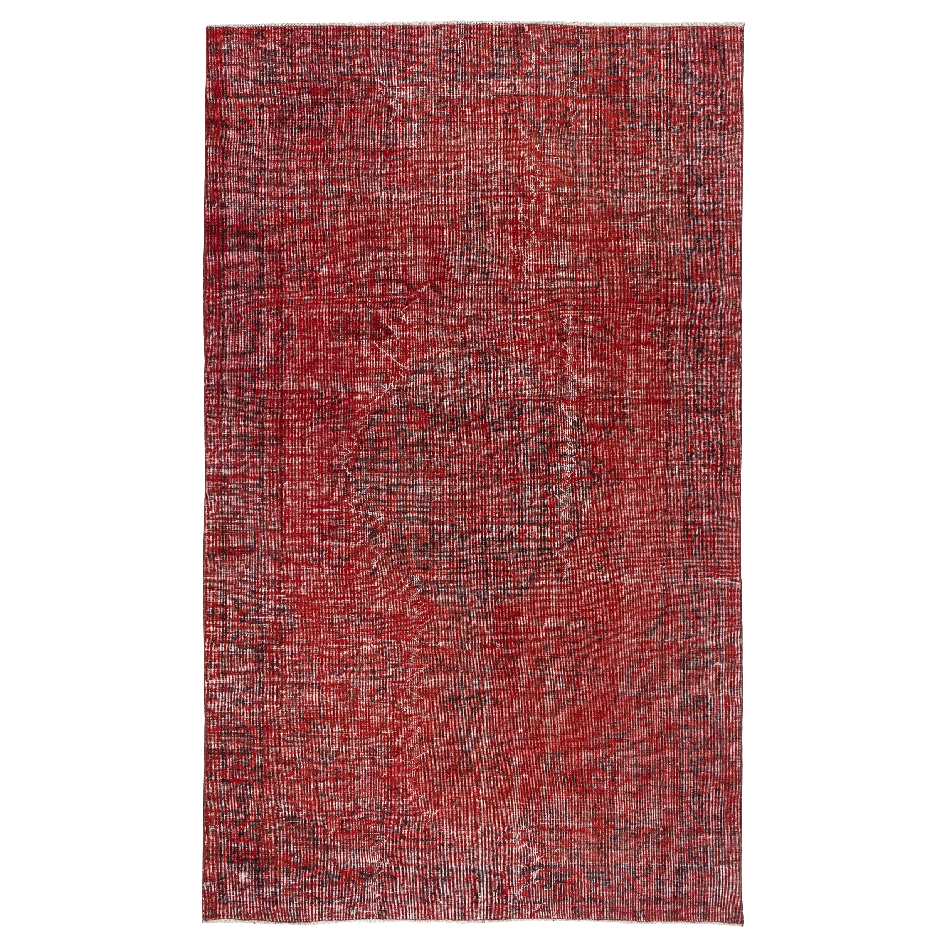 5.5x9 Ft Vintage Handmade Türkischer Teppich Overdyed in Rot für moderne Innenräume