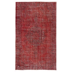 5.5x9 Ft Vintage Handmade Türkischer Teppich Overdyed in Rot für moderne Innenräume