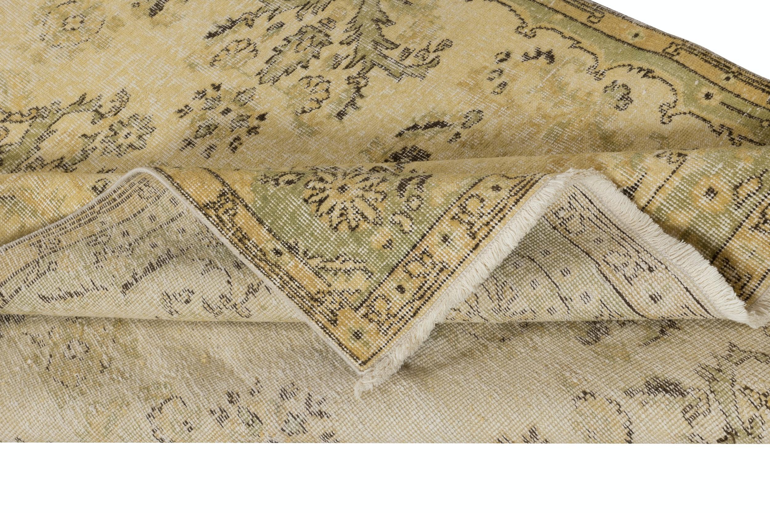 Hand-Knotted 5.5x9 Ft Vintage Turkish Garden Design Area Rug dyed in Yellow 4 Modern Interior For Sale