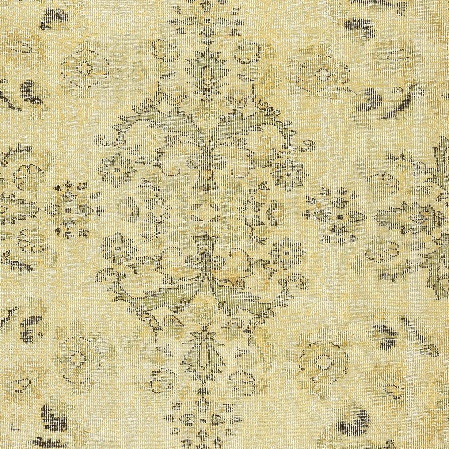 Mid-20th Century 5.5x9 Ft Vintage Turkish Garden Design Area Rug dyed in Yellow 4 Modern Interior For Sale