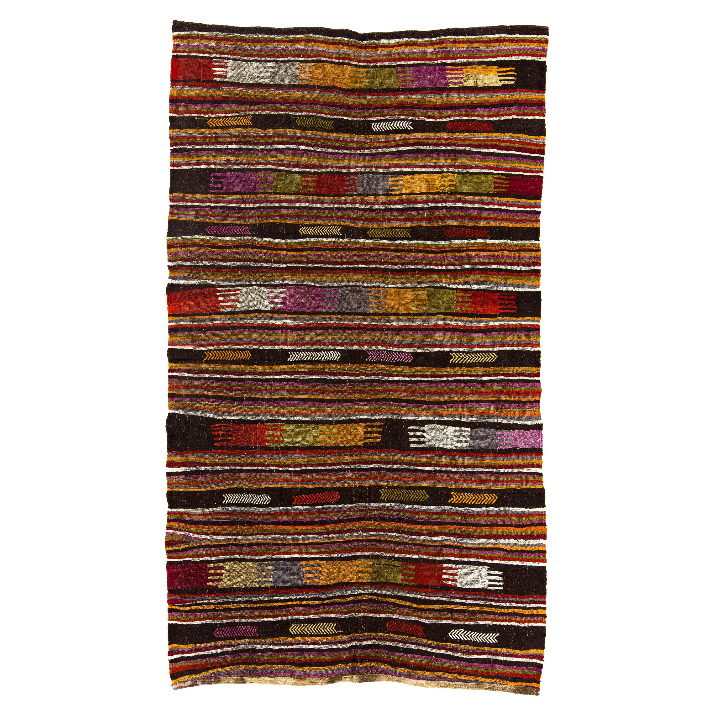 Tapis Kilim anatolien vintage coloré en laine tissé à plat de 5,5 x 9,2 m, revêtement de sol