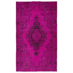 Tappeto d'area turco fatto a mano rosa caldo contemporaneo con medaglione 5.5x9.2 Ft