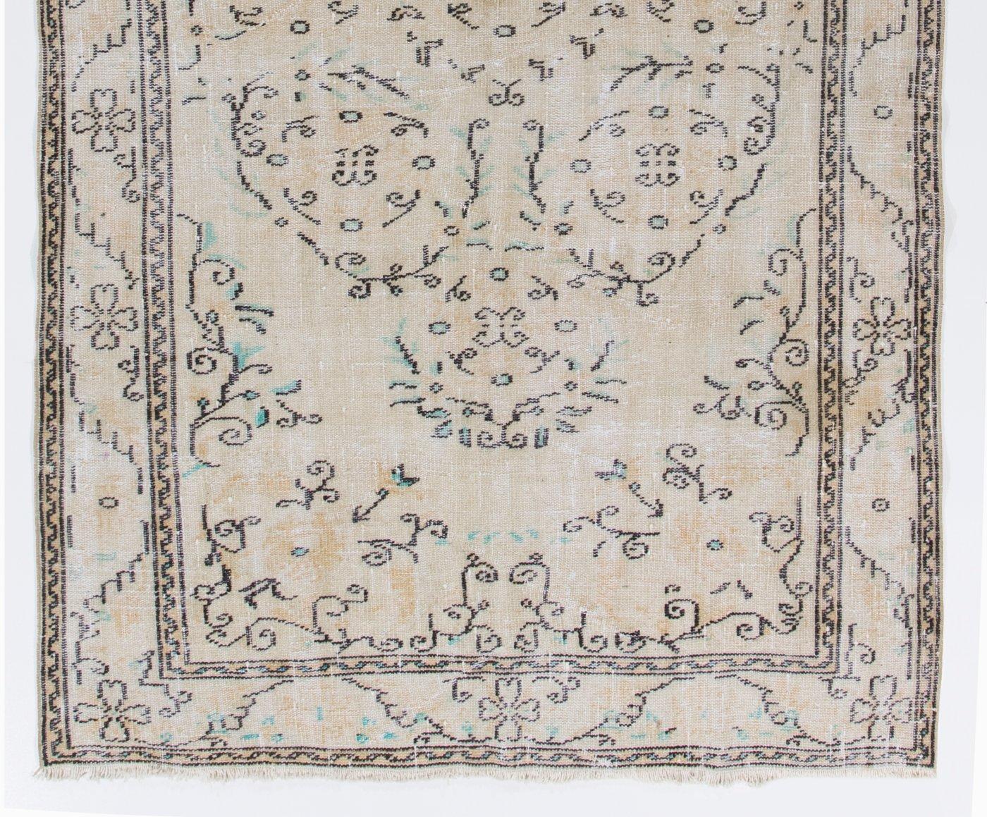 Turkish 5.5x9.2 ft Fine Hand-Knotted Vintage Oushak Rug, Living Room Carpet in Beige For Sale
