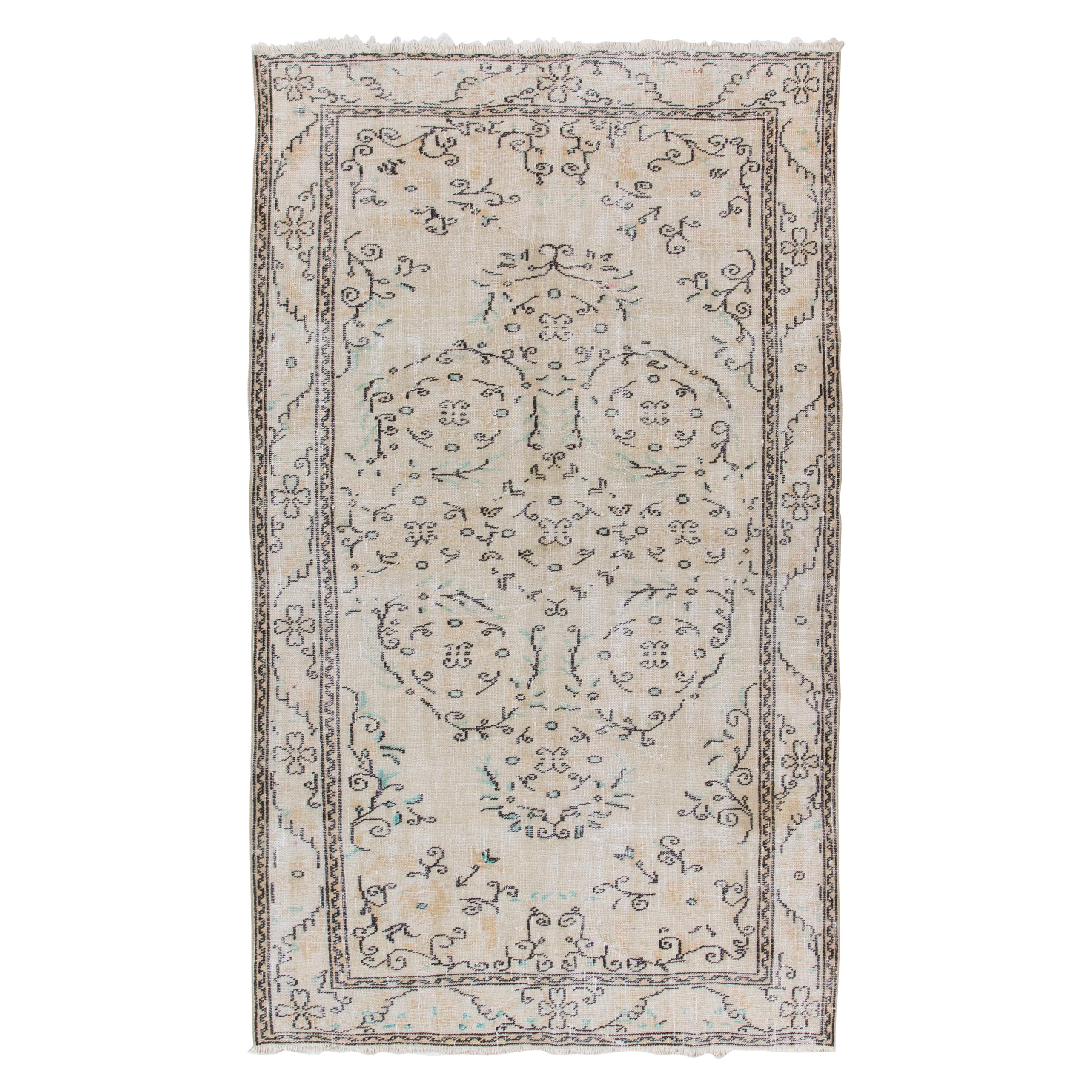 5.5x9.2 ft Tappeto Vintage Oushak finemente annodato a mano, Tappeto per il soggiorno in beige
