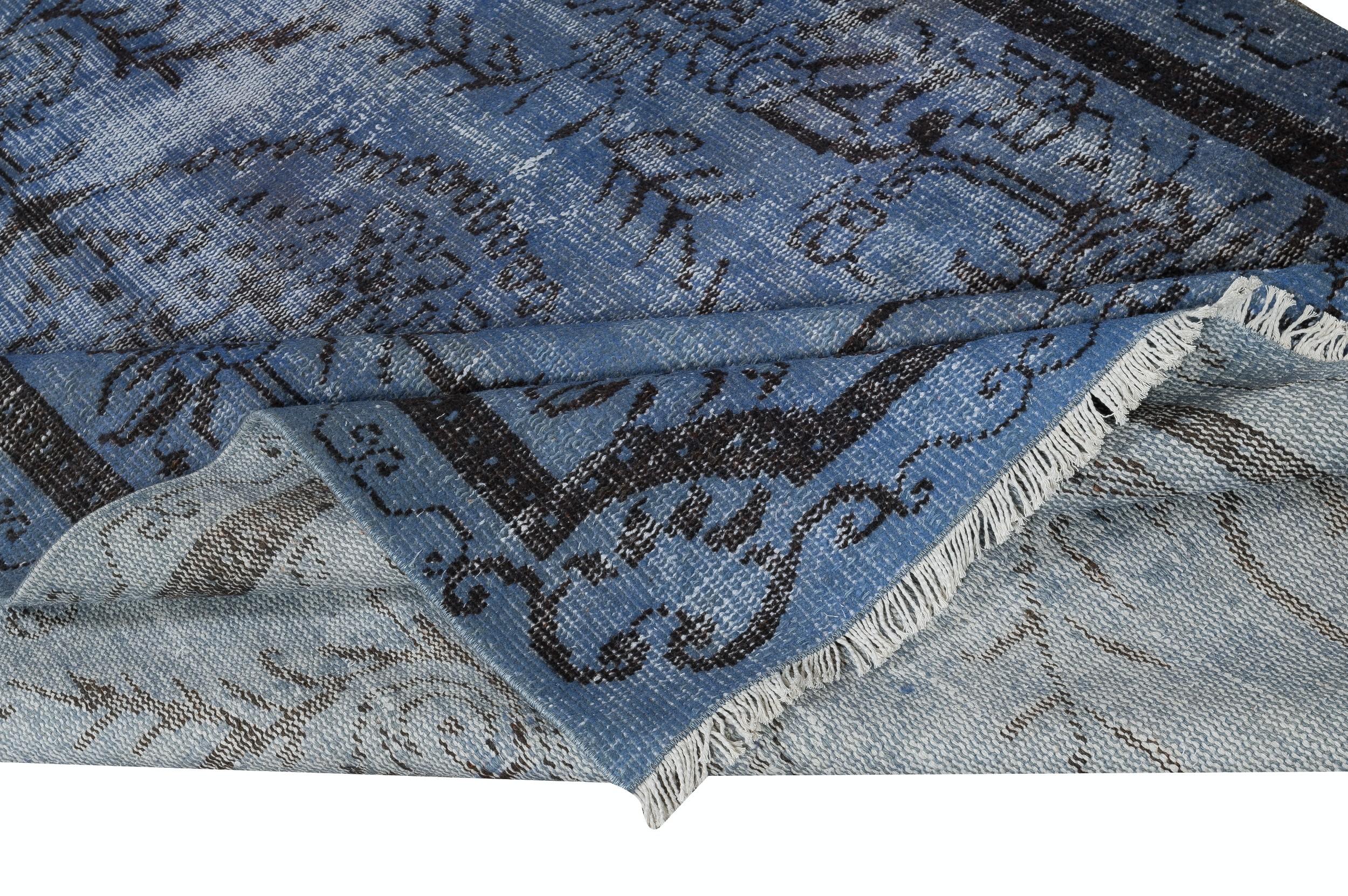 Hand-Knotted 5.5x9.2 Ft Handmade Blue Color Area Rug, Modern Handmade Turkish Floor Covering For Sale