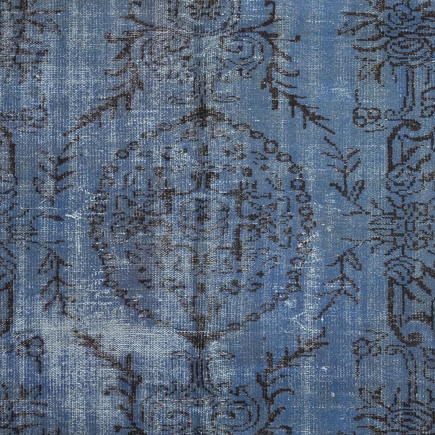 Mid-20th Century 5.5x9.2 Ft Handmade Blue Color Area Rug, Modern Handmade Turkish Floor Covering For Sale
