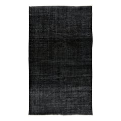 Tappeto nero solido 5.5x9.2 Ft in lana e cotone, annodato a mano in Turchia