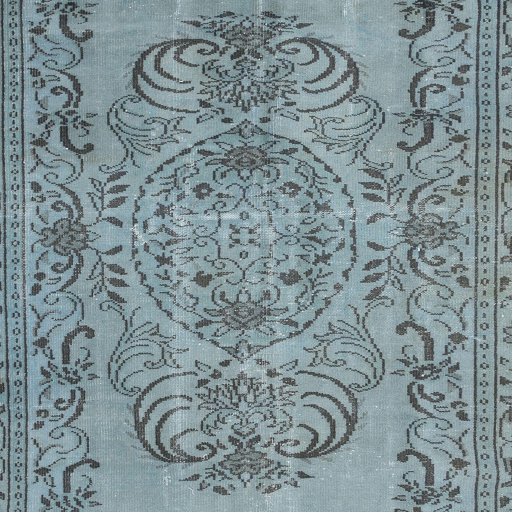 20th Century 5.5x9.2 Ft Unique Handmade Rug in Sky Blue, Modern Turkish Sparta Carpet For Sale