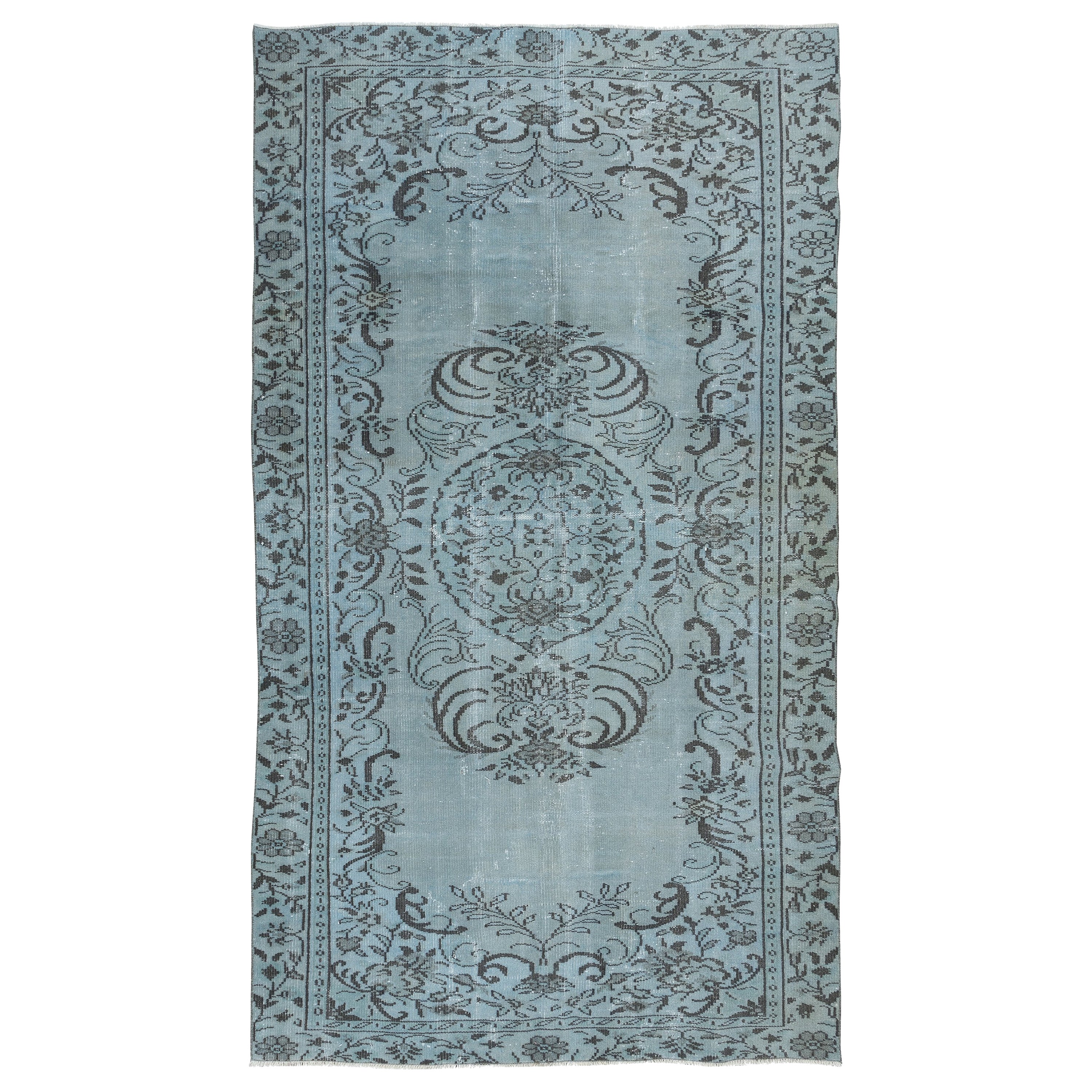 Tappeto unico fatto a mano 5.5x9.2 Ft in blu cielo, Tappeto moderno turco Sparta