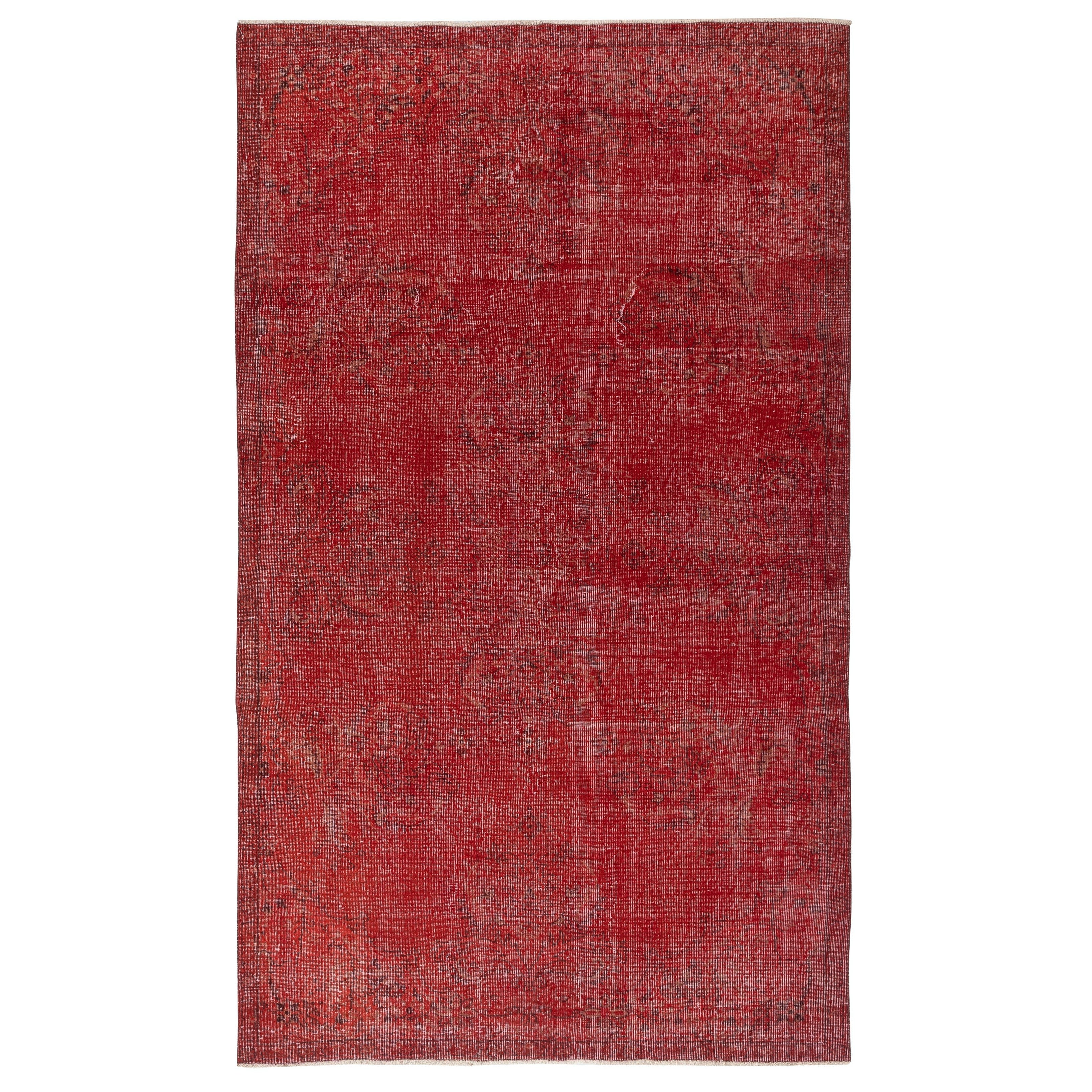 5.5x9.2 Ft Vintage handgefertigte türkische Bereich Teppich Redyed in Rot für moderne Interieurs
