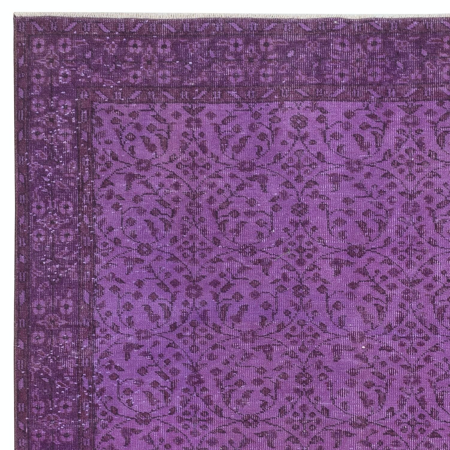 Hand-Knotted 5.5x9.3 Ft Modern Anti-bacterial Area Rug in Purple, Hand-Made in Turkey For Sale
