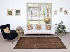 5.5x9.3 Ft Vintage Handmade Turkish Rug Overdyed in Brown for Modern Interiors