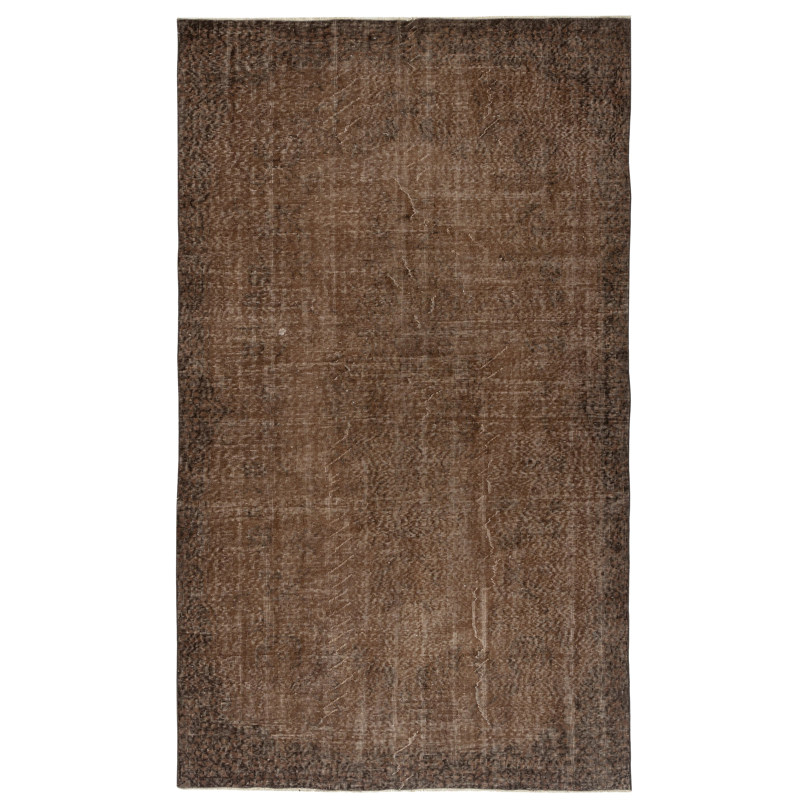 5.5x9.3 Ft Vintage Handmade Türkischer Teppich Overdyed in Braun für moderne Innenräume
