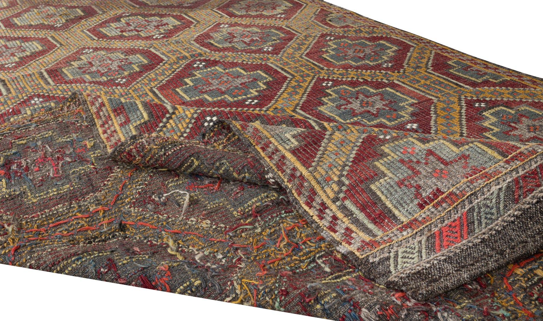 5.5x9.4 Ft Vintage Türkisch Jijim Kilim, Floral Muster Handgewebter Teppich, 100% Wolle (Kelim) im Angebot