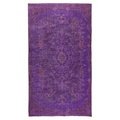 Contemporary Handmade Turkish Vintage Wool Area Rug Re-Dyed in Purple