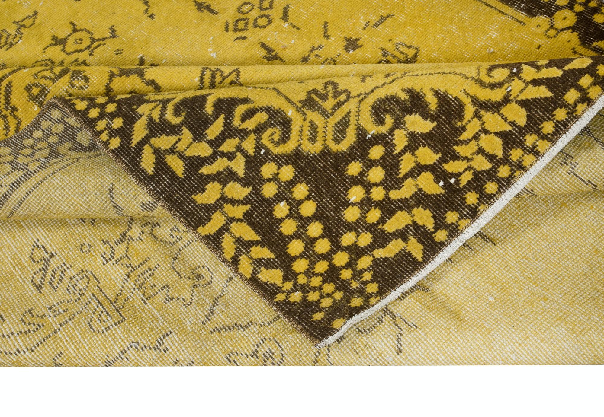 Hand-Knotted 5.5x9.5 Ft Decorative Yellow Handmade Room Size Rug, Upcycled Turkish Carpet For Sale