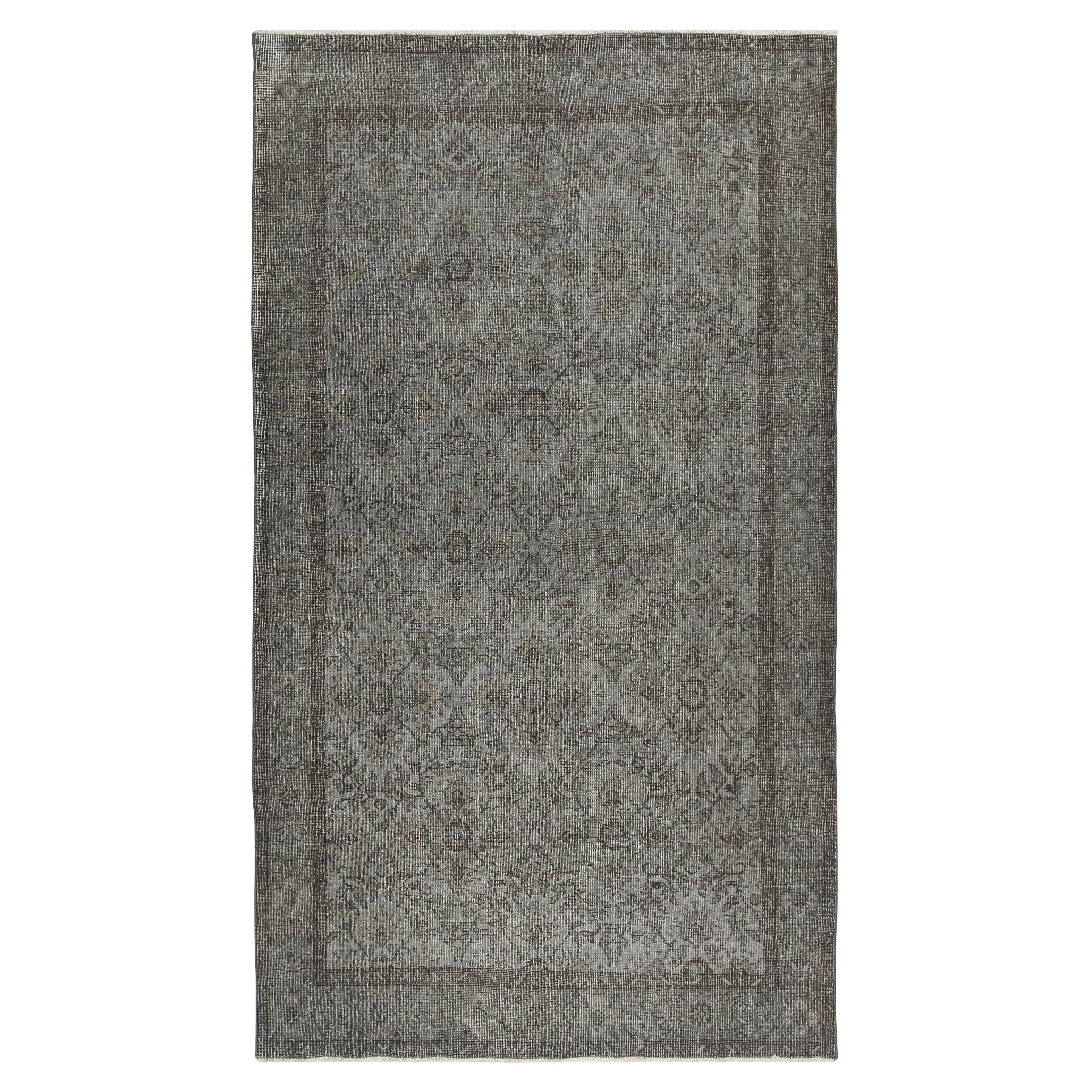 5.5x9.5 Ft Grauer Handgefertigter Türkischer Teppich. Vintage-Teppich für moderne Innenräume