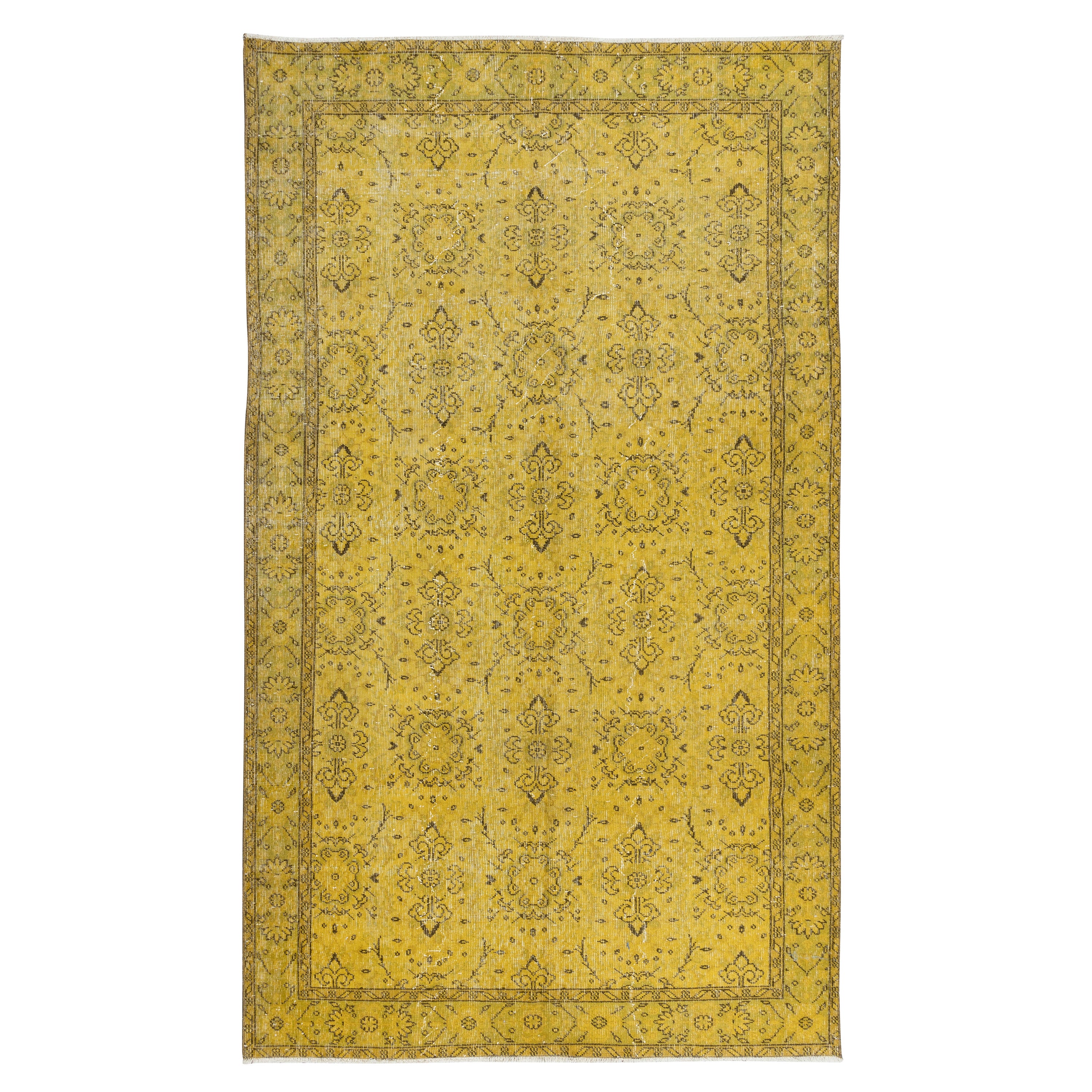 Tappeto turco floreale moderno fatto a mano, 5,5x9,5 piedi, tappeto decorativo giallo