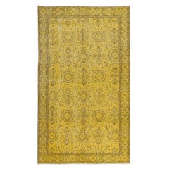 Moderner handgefertigter, geblümter türkischer Teppich, 5,5x9,5 Ft, moderner, dekorativer gelber Teppich