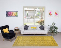 5.5x9.5 Ft Modern Handmade Floral Turkish Area Rug, Decorative Yellow Carpet